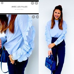 Joyce Azria pinstripe blue white blouse